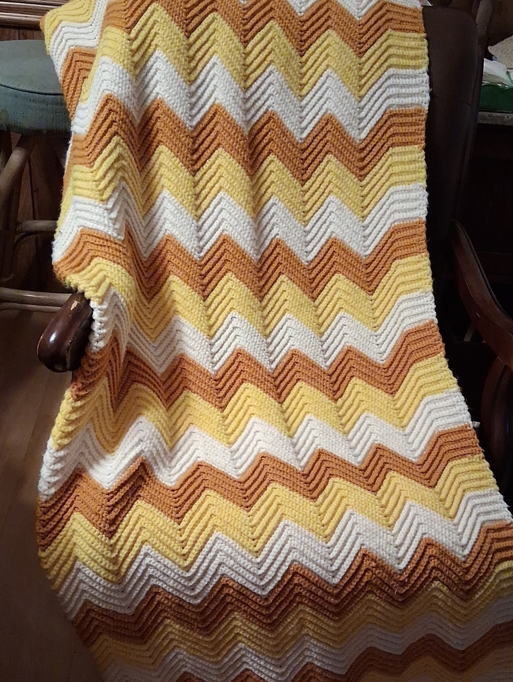 Hand Crafted Zigzag Throw Blanket - Yellow, Cream & Brown